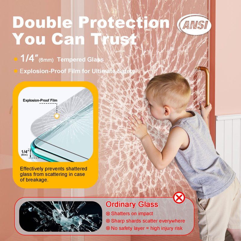 56"-60" W x 76" H Frameless Single Sliding Shower Door, 1/4" Tempered Glass, Adjustable Fit, Brushed Gold