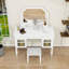 Bureau de coiffeuse avec miroir ajustable, 5 tiroirs, armoires et tabouret rembourré