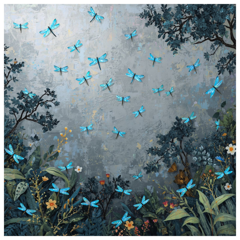 Libellules bleues dans des couvertures de jardin, L 50 po x H 60 po