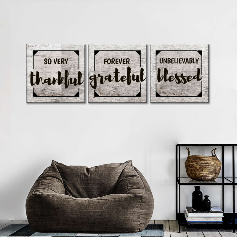 «Thankful Grateful Blessed II», 3 pièces, H 15 po x l 47 po x P 1,25 po