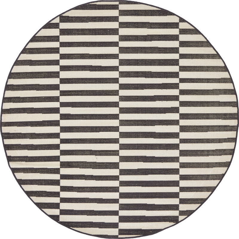 Arzilla Striped Area Rug, Round 5'3", Black