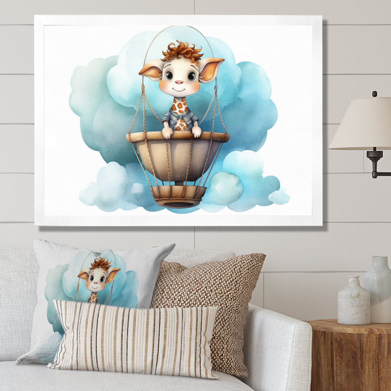 «Nursery Adorable Giraffe III», reproduction sur toile, H 24 po x l 32 po x P 1 po, Cadre photo blanc
