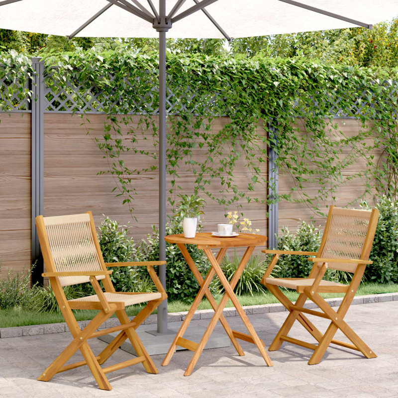 Zaid 2 - Person Solid Wood Patio Dining Set Circular Table, Beige
