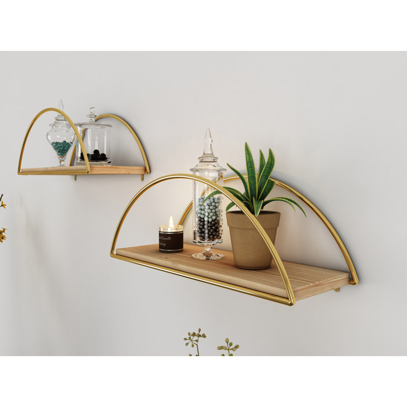 Elegant Wall Shelf, Solid Wood, 16.1 x 6.7 x 6.3 inches | 100% Real Wood with Unique Color Variations | Metal Brackets, Holds Up to 6.6 lbs | Perfect for Modern Home Decor, Stylish and Functional Storage Solution