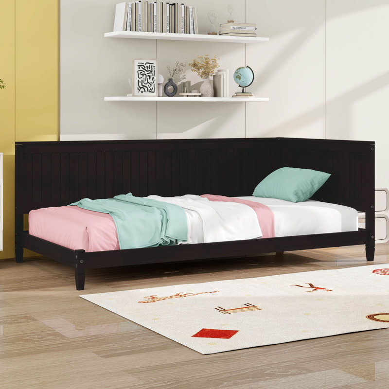 Twin Size Wood Daybed, Wood Bed Frame With Headboard And Sideboard, Wooden Sofa Bed With Slats Support, Espresso