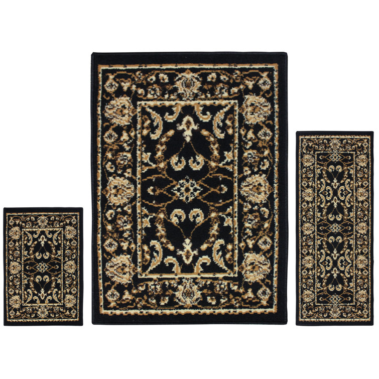 Dodington Modern Floral Scroll Border 3 Piece Indoor Area Rug Set