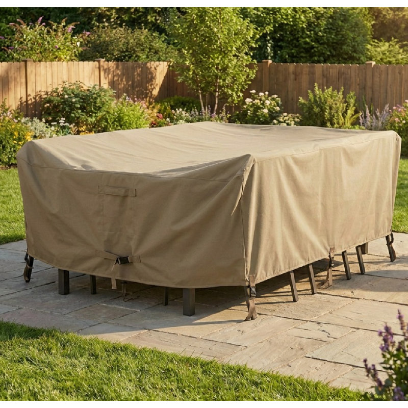 Hyslop Water Resistant Patio Dining Set Cover – Heavy Duty, Durable Outdoor Furniture Cover with Click-Close Straps, Adjustable Elastic Hem, and Air Vents