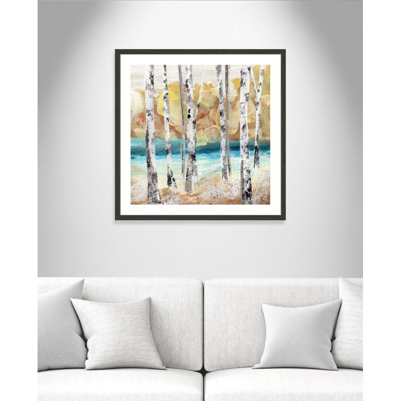 Arbres II - peinture encadrée, Cadre à texture grain de bois noir, H 32,5 po x l 32,5 po x P 1,25 po