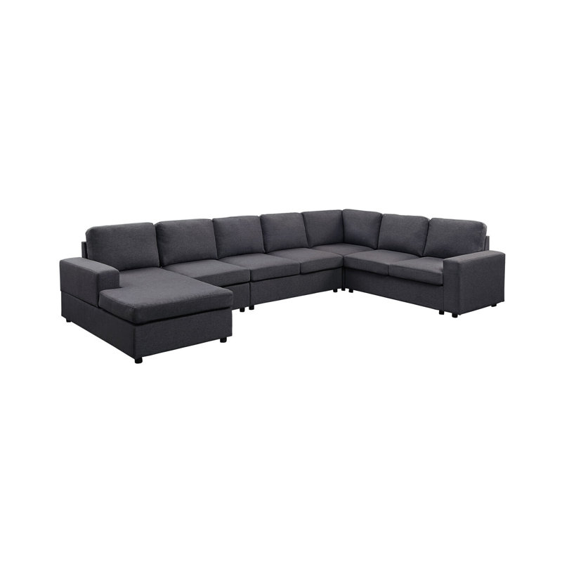 Latitude Run® Modular Sectional Sofa with Reversible Chaise in Dark Gray Linen