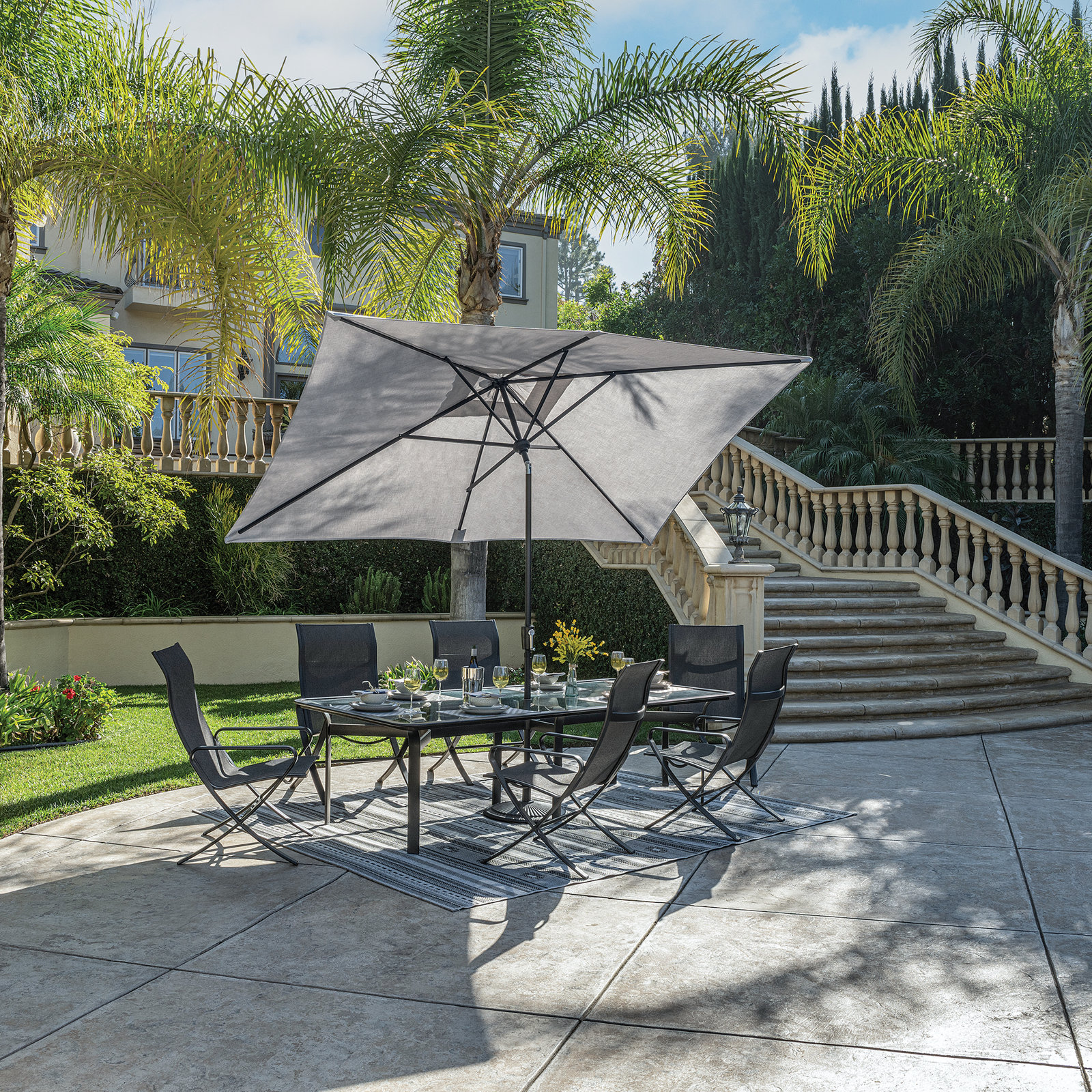 Launceston 78'' Outdoor Umbrella, Canvas Natural Sunbrella® Canvas, Black