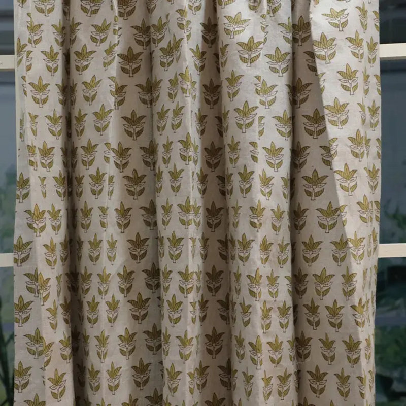 Fabdivine Block Print Floral Plated Curtain Use for Bed and Living Room, 7 Patti, 27" W x 125" L