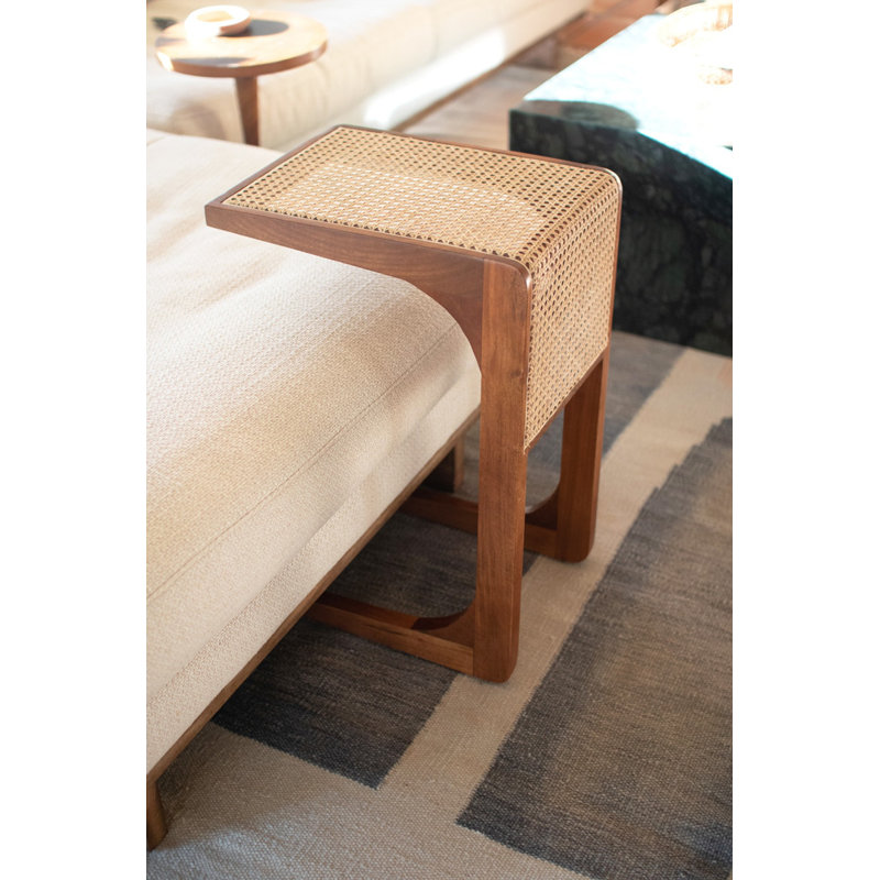  Table d'appoint en bois avec détails de canne tissée - table d'appoint haute 24 po