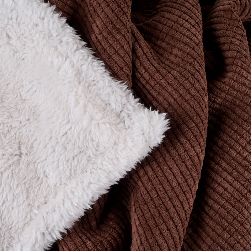 Jeté velours côtelé sherpa moelleux, Brun