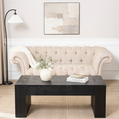 Table basse de 49 po en bois noir, table de centre en bois d'ingénierie avec finition noire solide, table basse moderne de style campagnard