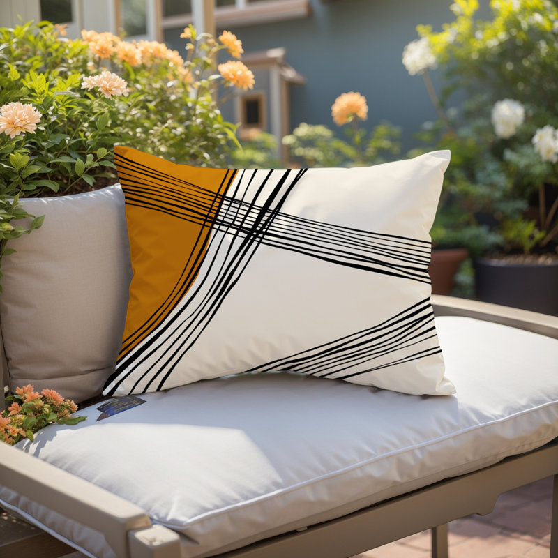 Housse et insert de coussin rectangulaire intérieur / extérieur en polyester filé Cassie, Orange, H 14 po x l 20 po