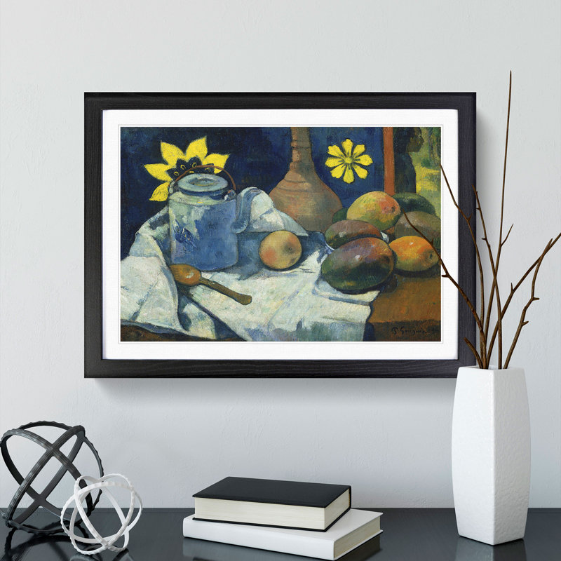 Still Life with Teapot and Fruit by Paul Gauguin - Framed Print, Black Framed, 36cm H x 48cm W x 2cm D