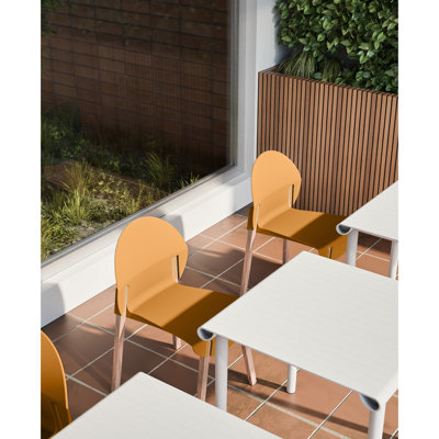 Indoor Furniture: Tropical Orange 4 Chairs With Red Oak Legs And Industrial Pp Seat, Waterproof Scratch Polypropylene, Handmade Solid Natural Beauty, Reinforced Joints For 330Lbs, Floor-Protective