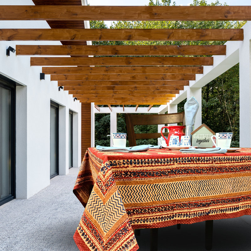 Cotton Block Print Geometric Tablecloth, 90" x 60"