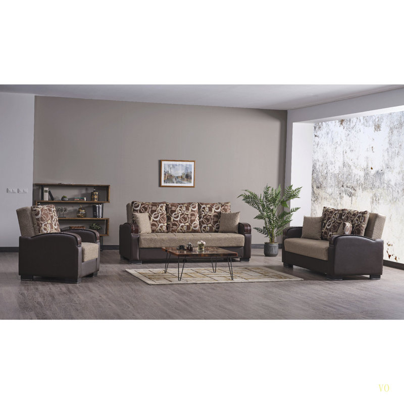 Primenest Mobilon Collection Upholstered Convertible Loveseat With Storage