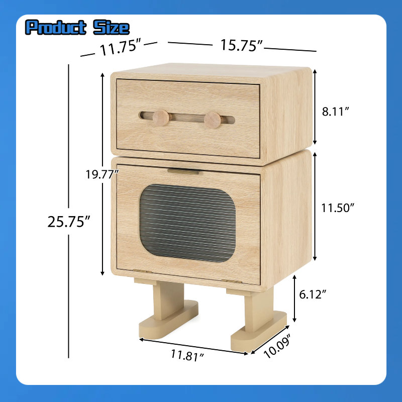 Robot Rotatable Side Table - Whimsical Storage Table with Swivel Top (Natural Wood-Tone MDF)