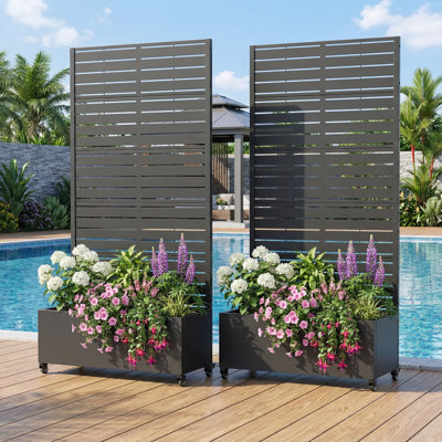 Jardinière Eulau en métal avec roulettes, noire, 119 cm H x 119 cm L x 41 cm P