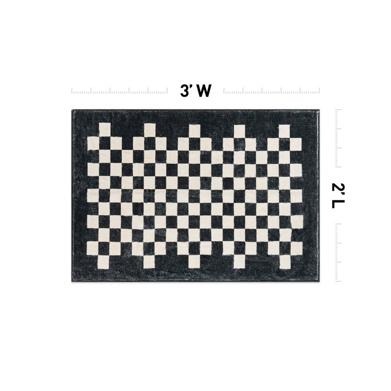 Contemporary Checkered Border Washable Non Slip Area Rug, Rectangle 2' x 3'