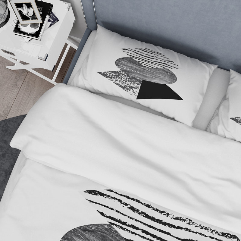 Feuille de palmier tropical avec formes géométriques abstraites I - Ensemble de housse de couette moderne - Polyester en microfibre