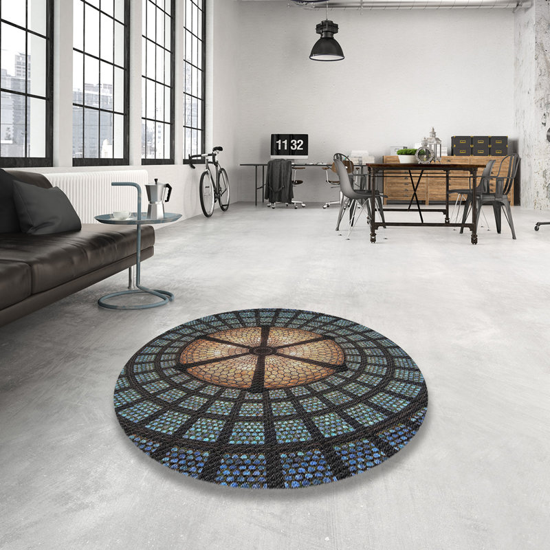 Tapis noir/brun à motifs, Rond 6 pi