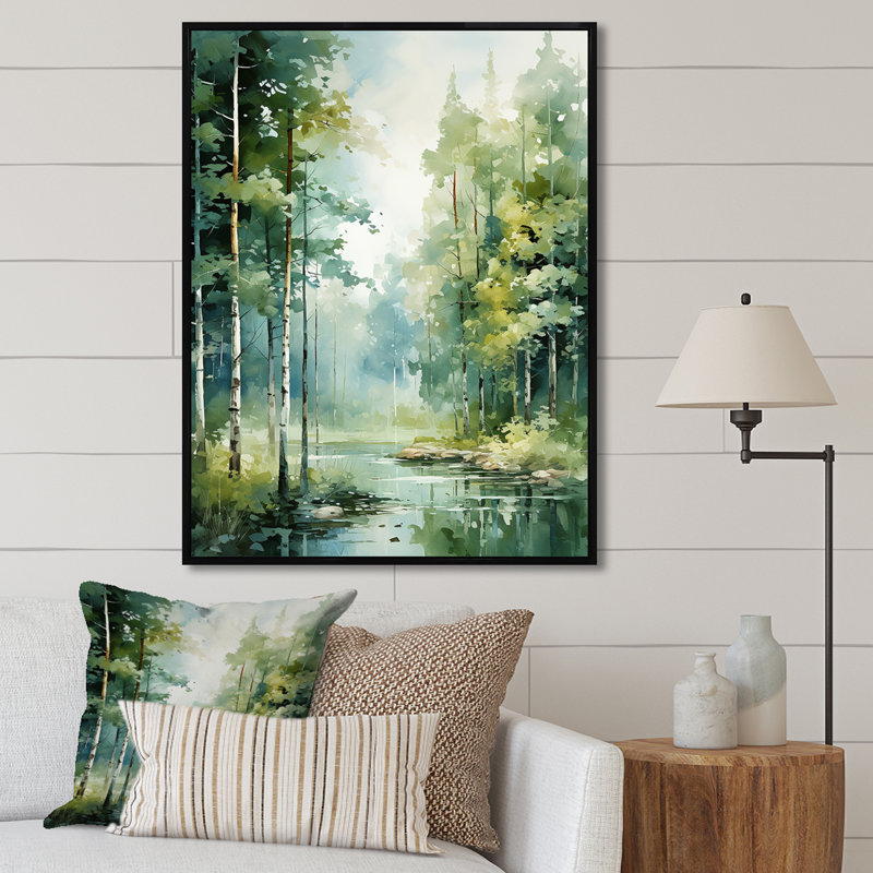 Tranquil Shadows Green Forest II - reproduction sur toile, Cadre flottant noir, H 32 po x l 24 po x P 1 po