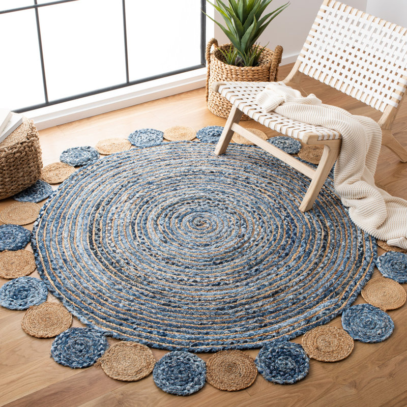 Tapis en jute de coton tissé à la main Cormier, Rond 4 pi