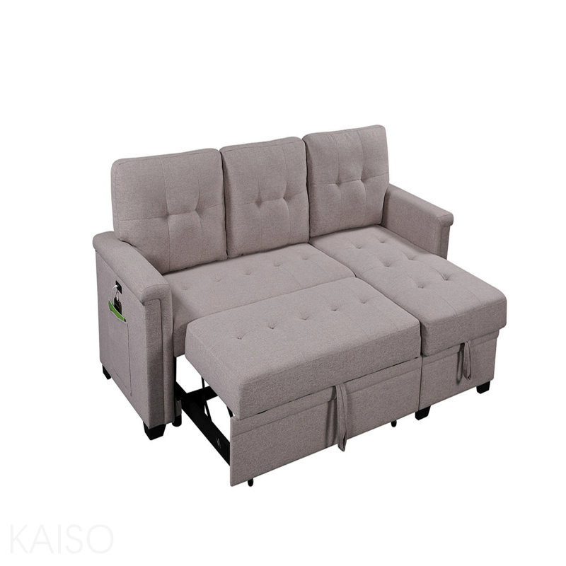 Canapé-lit modulaire réversible avec méridienne de rangement, ports de chargement USB et poche