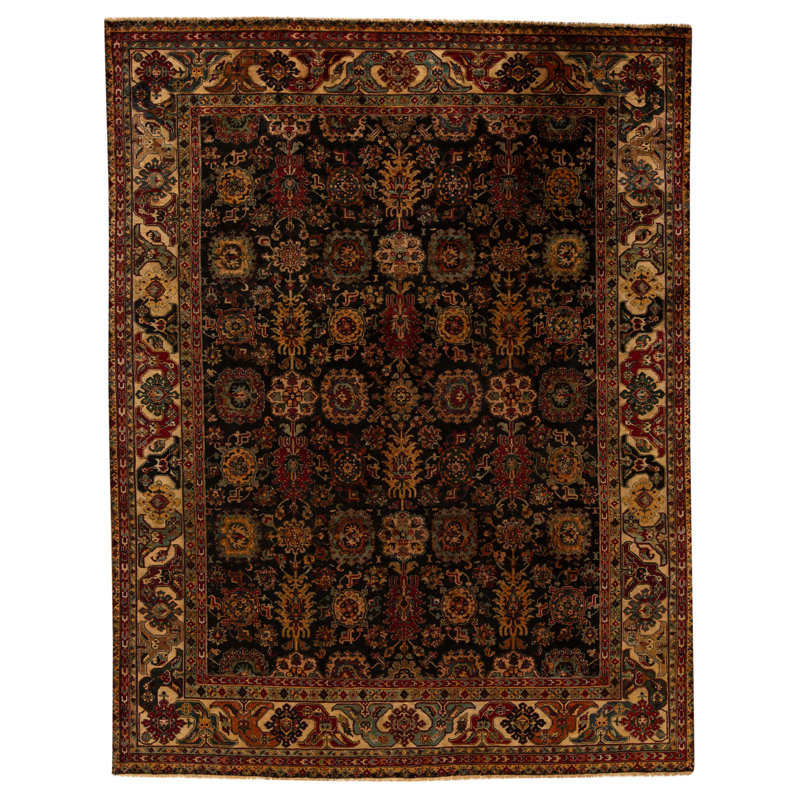 Tapis noir et crème noué à la main de haute qualité