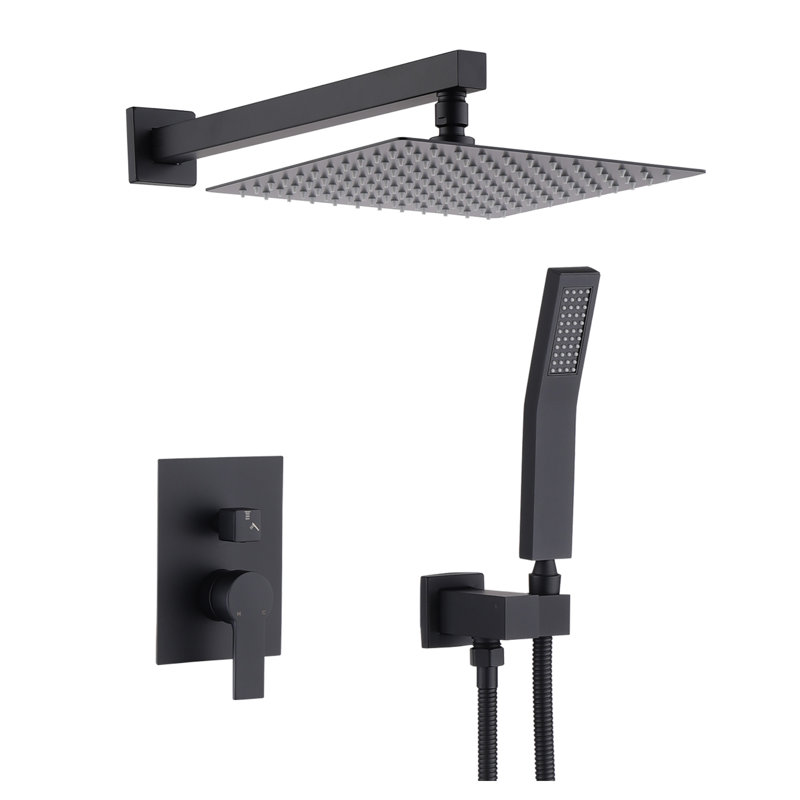 12 Inch Ceiling Mount Matte Black Rainfall Shower System - High Pressure Stainless Steel Luxury Bathroom Shower Combo Set