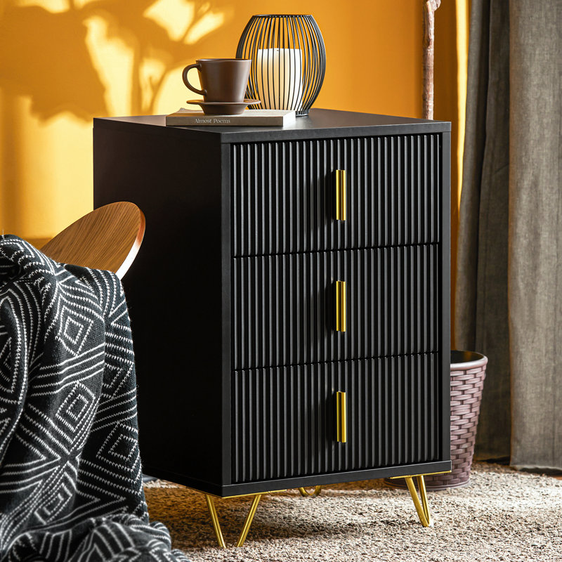 Saturmino 40cm W Manufactured Wood Bedside Table, Black