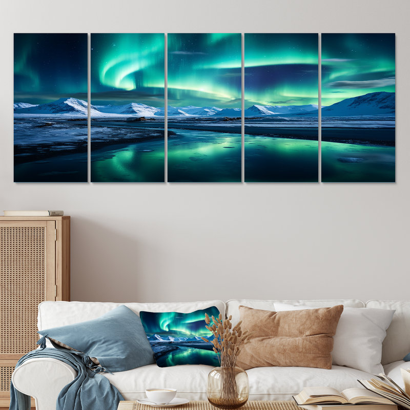 «Islandais Borealis», art mural 5 pièces «Aurora Borealis», H 28 po x l 60 po