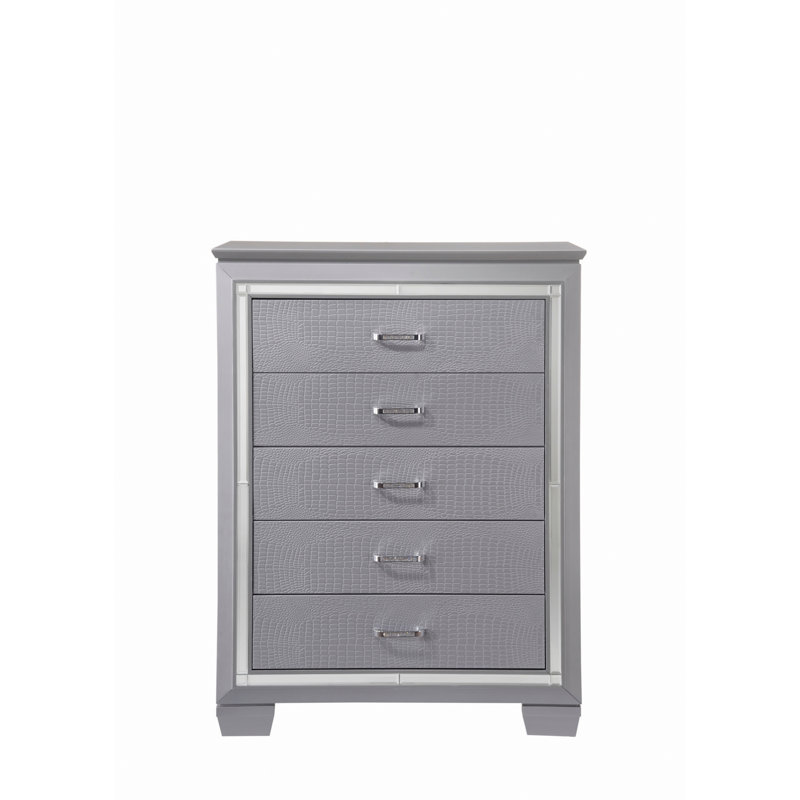 Accent Chest, 1Pc Modern Five-Drawer Chest With Faux Crystal Accent