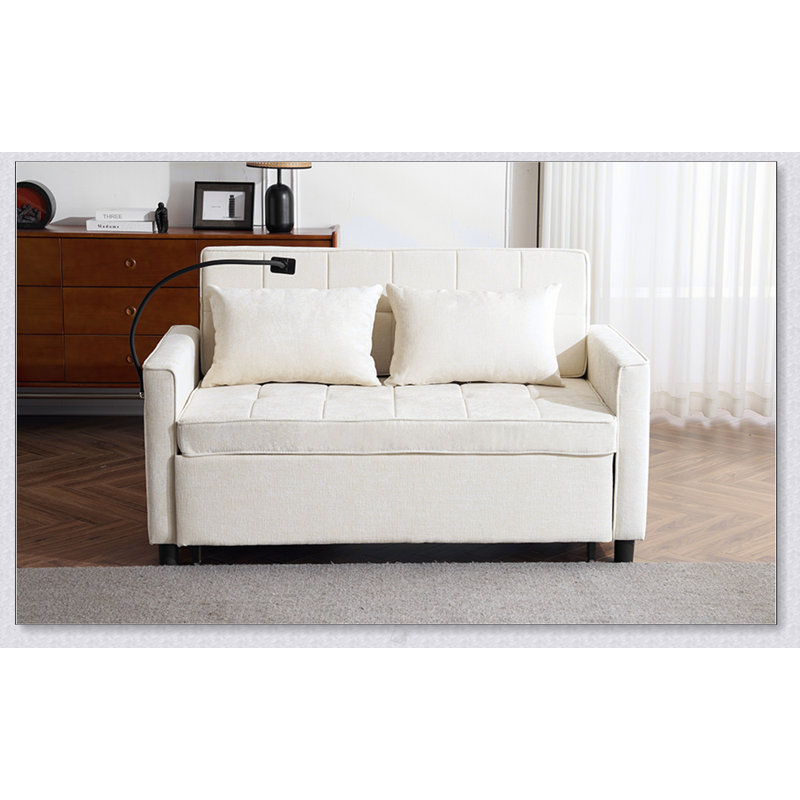 Canapé-lit de 56,9 pouces avec dossier réversible, pour espaces modernes et traditionnels, Chenille beige