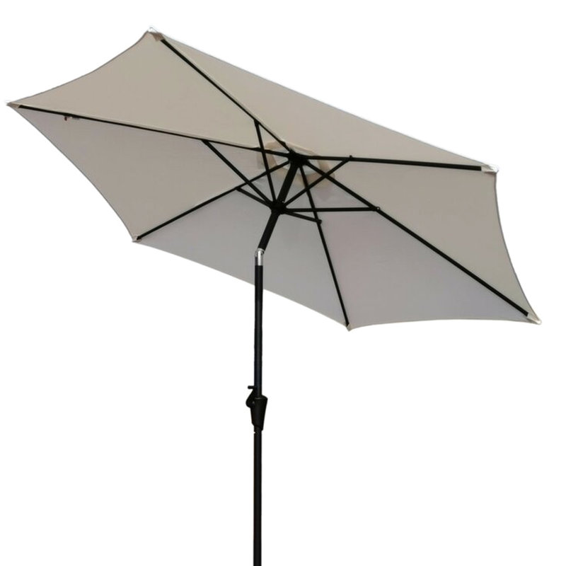 Parasol de patio extérieur de 8,8 pieds de couleur crème, aluminium, base de 42 lb, auvent, crème de 8,8 pi facile à incliner et à manivelle, housse en résine, sans effort