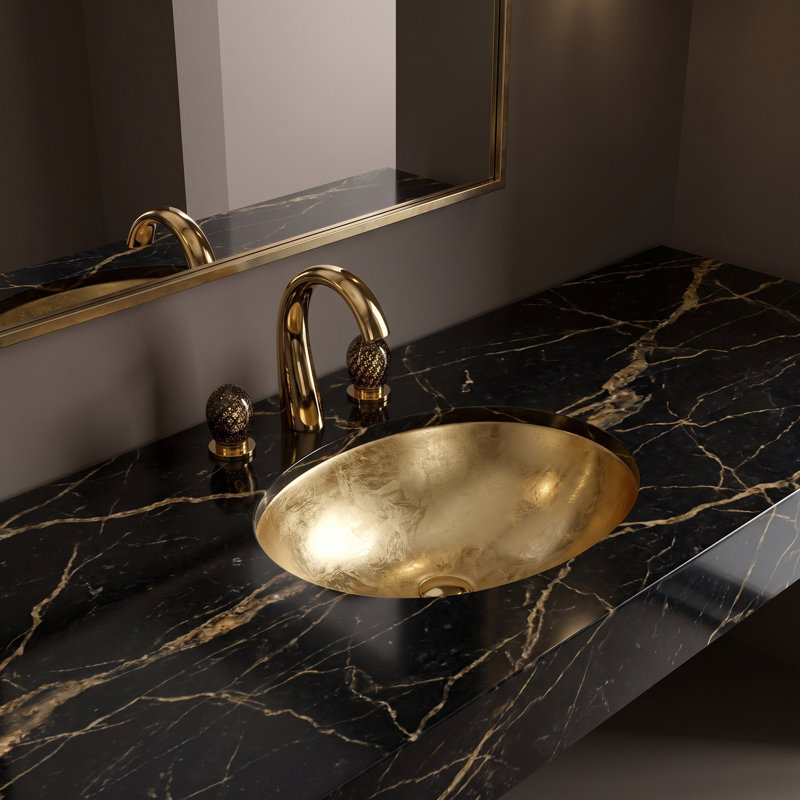 Flou Undermount Modern Bathroom Sink, Gold Leaf