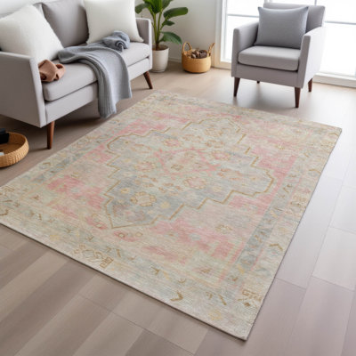 Machine Washable Indoor/Outdoor Xhevrie Pink Rug