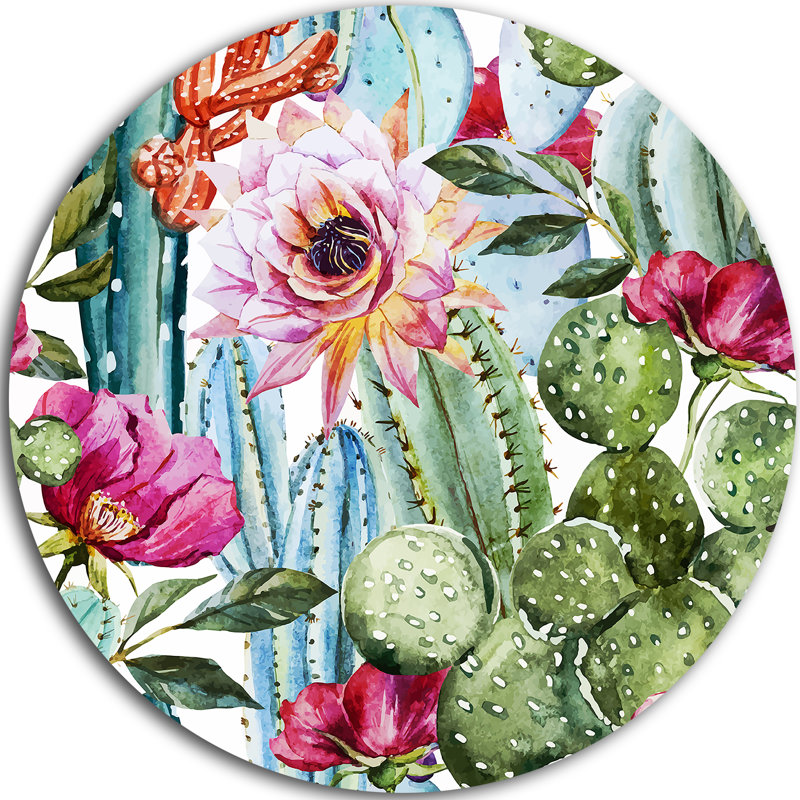 Motif de cactus - aquarelle, H 23 po x l 23 po x P 1 po, Métal