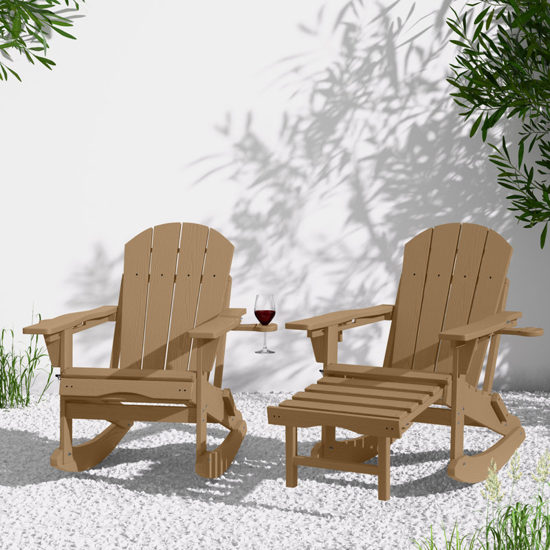 4-in-1 Multifunctional Folding Adirondack Rocking Chair with Retractable Ottoman(Set Of 2), Brown