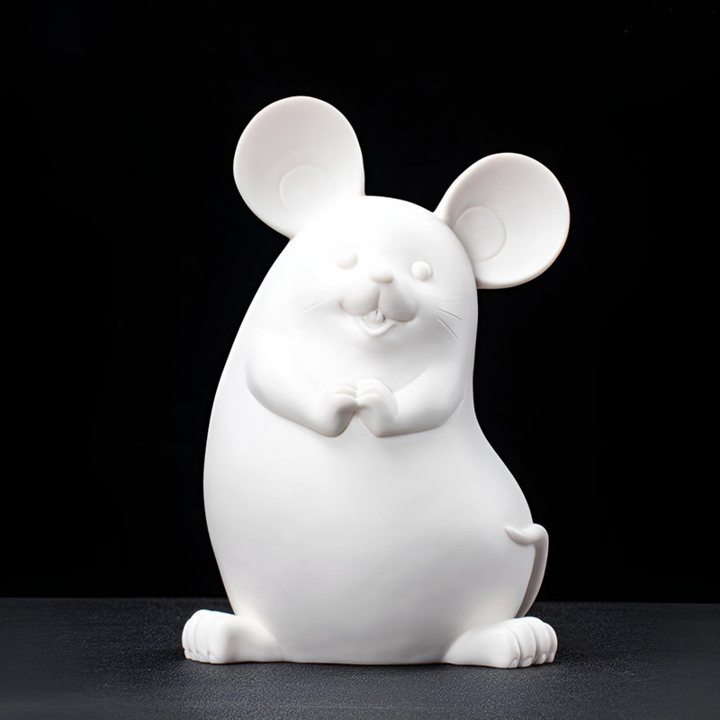 Souris en céramique blanc pur - œuvre d'art élégante