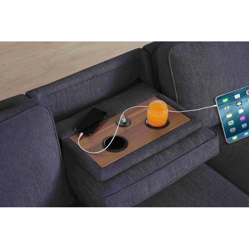 Modern Sleeper Sofa With Pull Out Bed & Storage Chaise, Dark Gray Chenille