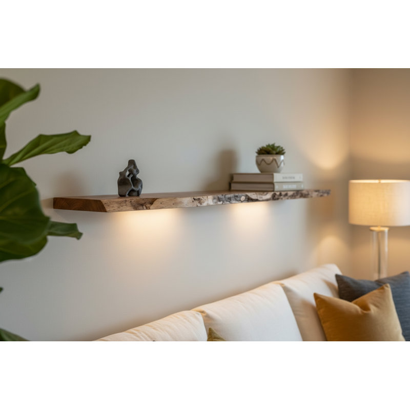 Live Edge Authentic English Chestnut Hardwood Floating Shelf, 2" H x 60" W x 12" D