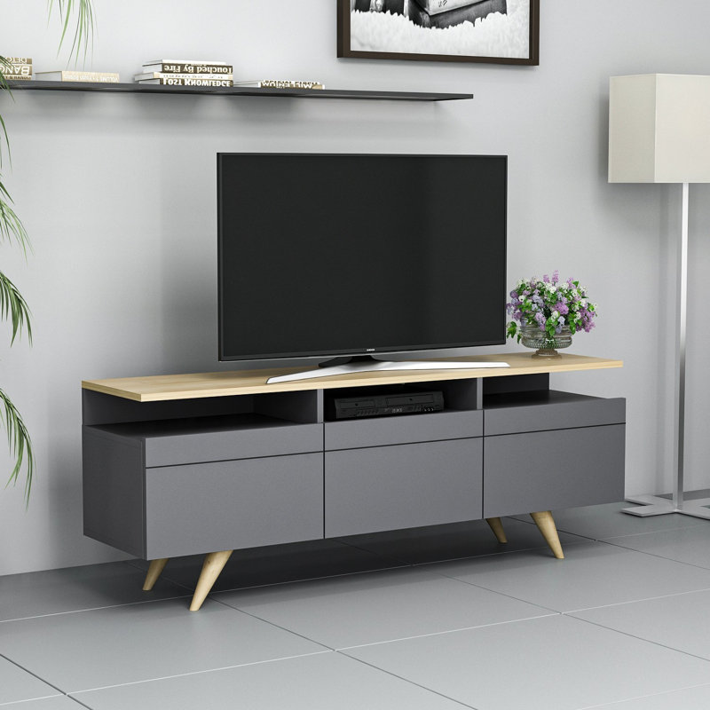 Modern TV Stand with Multiple Shelves, 59.1 x 20.5 x 13.8 inches | 100% Melamine Coated Particle Board, Thickness: 0.7 inches | Wall-Mountable Design, Scandinavian Style for Contemporary Living Rooms