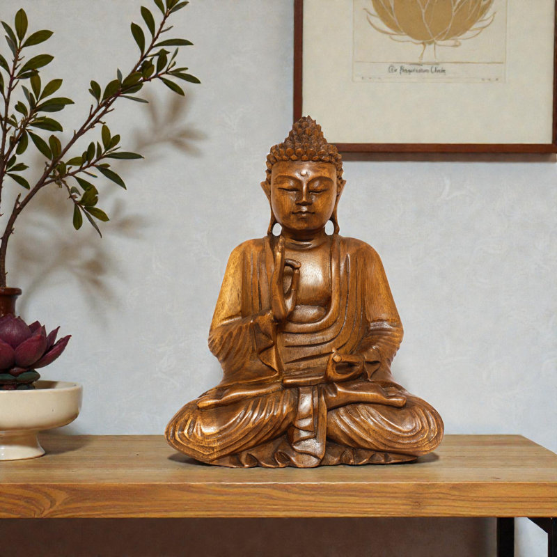 Sabiha en bois serein assis Bouddha Vitarka Mudra statue fait à la main méditation sculpture Figurine Home Decor Accent artisanal moderne oriental