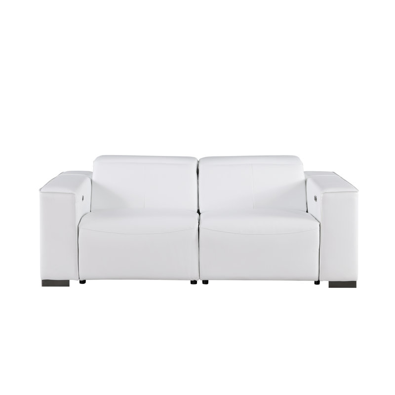 Luxurious Genuine Leather Power Reclining Loveseat With Power Headrest, White