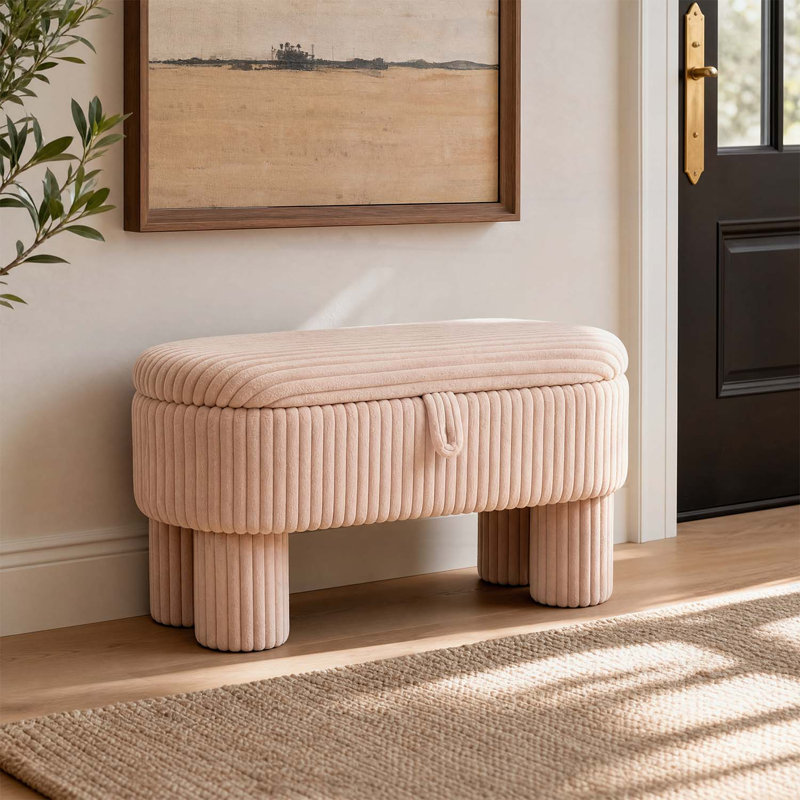 Banc coffre ottoman moderne en velours côtelé avec compartiment caché spacieux, idéal pour le salon, la chambre à coucher et l'entrée.