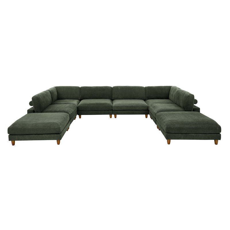 34.00×178.00×133.50 Inch Large Corduroy Modular Sectional Sofa, Customizable Layout & Adjustable Back Support, Corduroy Upholstered Couch With Wooden Legs For Living Room Dark Green